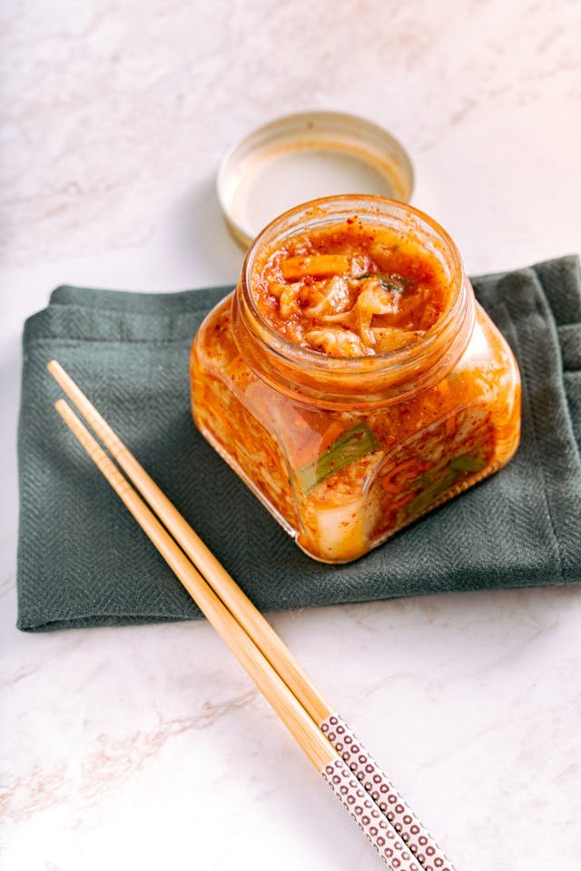 Kimchi in Clear Glass Jar