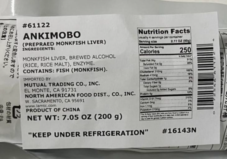 Mutual Trading Co., Issues Allergy Alert Undeclared Milk in Prepared Monkfish Liver – 2025-01-15 14:31:00